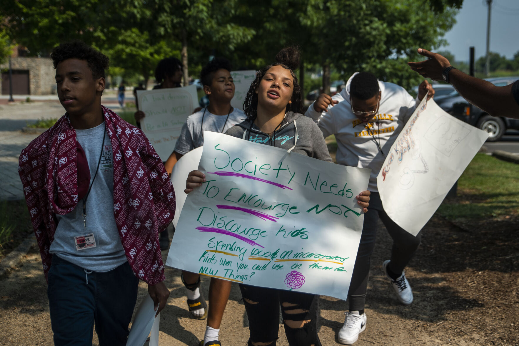 The Listening's Freedom School program march along Jefferson Street